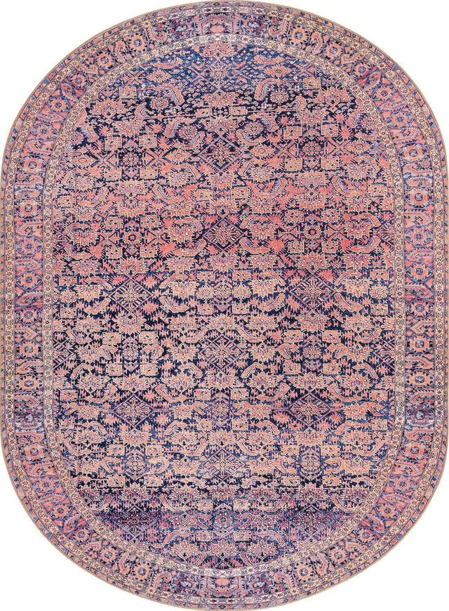Washable Navy Blue 7' 6 x 10' 6 Timeless Oval Area Rug Easy to Clean Stain Resistant & Durable Traditional Classic Vintage Design Carpet for Sale at Rug Engine