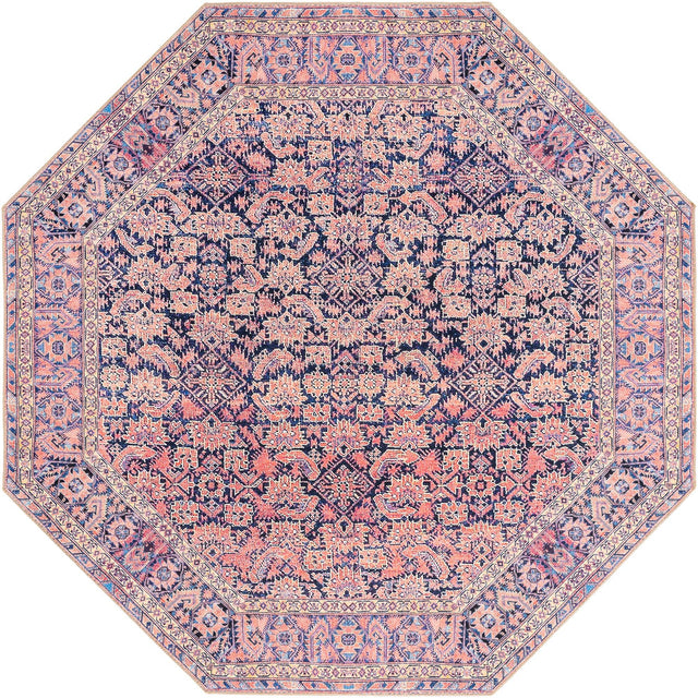 Washable Navy Blue 7' 6 x 7' 6 Timeless Octagon Area Rug Easy to Clean Stain Resistant & Durable Traditional Classic Vintage Design Carpet for Sale at Rug Engine