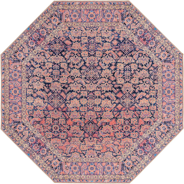 Washable Navy Blue 7' 6 x 7' 6 Timeless Octagon Area Rug Easy to Clean Stain Resistant & Durable Traditional Classic Vintage Design Carpet for Sale at Rug Engine