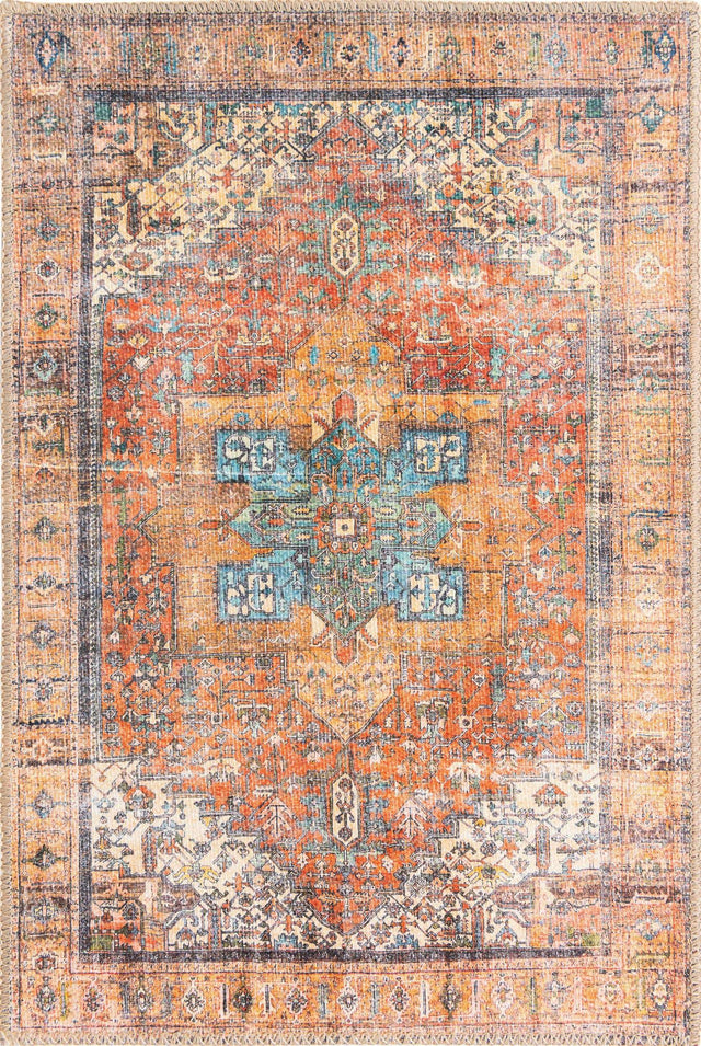 Washable Rust Red 2' x 3' Timeless Rectangle Area Rug Easy to Clean Stain Resistant & Durable Traditional Classic Vintage Design Carpet for Sale at Rug Engine