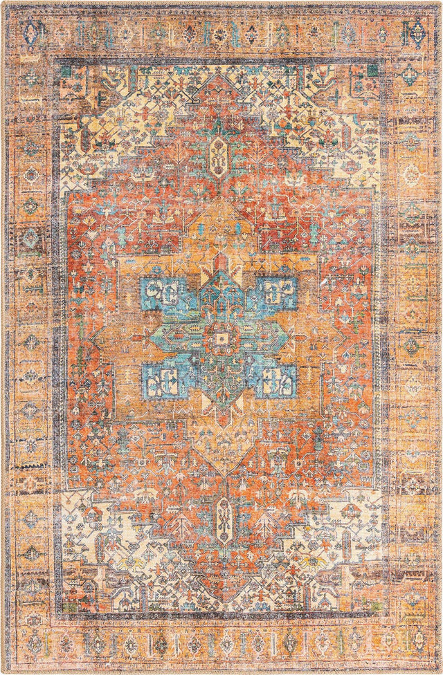 Washable Rust Red 3' 6 x 5' 6 Timeless Rectangle Area Rug Easy to Clean Stain Resistant & Durable Traditional Classic Vintage Design Carpet for Sale at Rug Engine