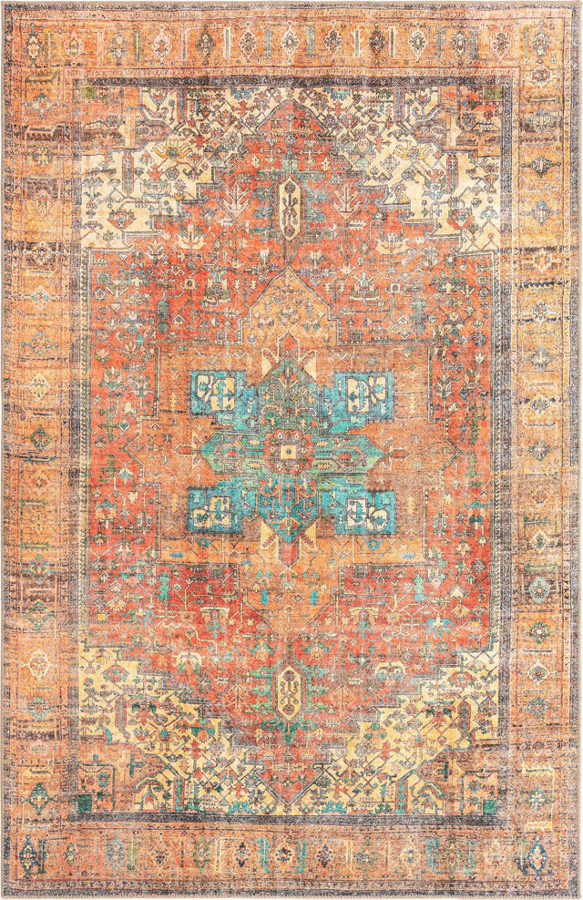 Washable Rust Red 5' x 8' Timeless Rectangle Area Rug Easy to Clean Stain Resistant & Durable Traditional Classic Vintage Design Carpet for Sale at Rug Engine