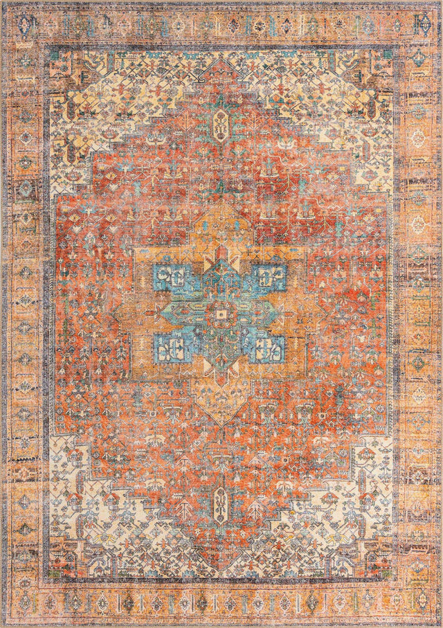 Washable Rust Red 7' 6 x 10' 6 Timeless Rectangle Area Rug Easy to Clean Stain Resistant & Durable Traditional Classic Vintage Design Carpet for Sale at Rug Engine