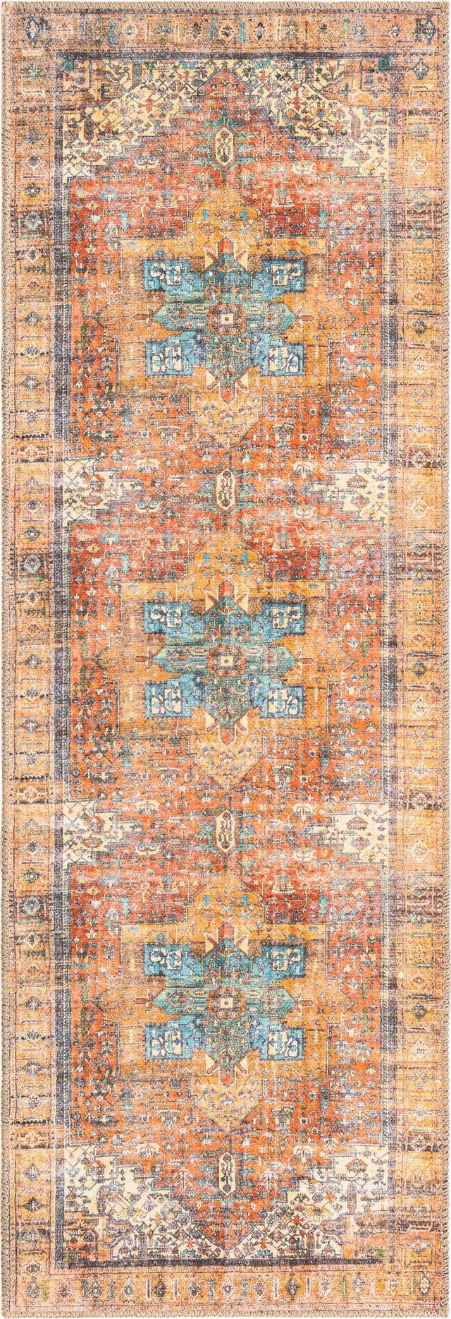 Washable Rust Red 2' x 6' Timeless Runner Area Rug Easy to Clean Stain Resistant & Durable Traditional Classic Vintage Design Carpet for Sale at Rug Engine
