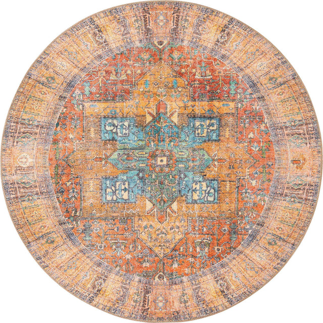 Washable Rust Red 3' 6 x 3' 6 Timeless Round Area Rug Easy to Clean Stain Resistant & Durable Traditional Classic Vintage Design Carpet for Sale at Rug Engine
