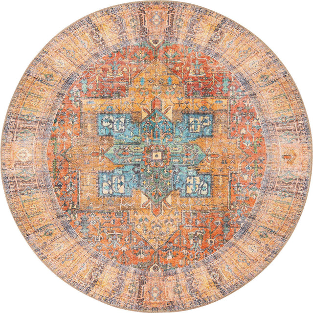 Washable Rust Red 5' x 5' Timeless Round Area Rug Easy to Clean Stain Resistant & Durable Traditional Classic Vintage Design Carpet for Sale at Rug Engine