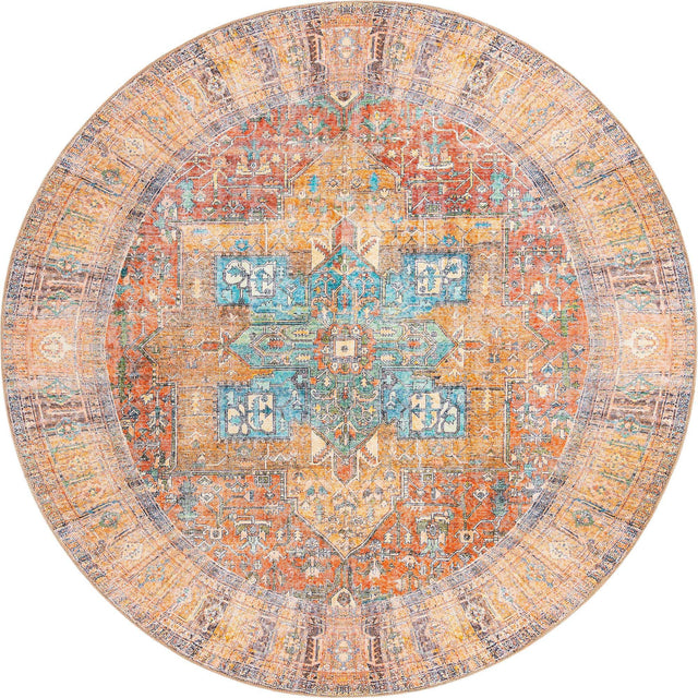 Washable Rust Red 7' 7 x 7' 7 Timeless Round Area Rug Easy to Clean Stain Resistant & Durable Traditional Classic Vintage Design Carpet for Sale at Rug Engine