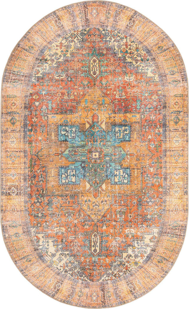 Washable Rust Red 5' x 8' Timeless Oval Area Rug Easy to Clean Stain Resistant & Durable Traditional Classic Vintage Design Carpet for Sale at Rug Engine