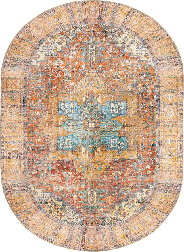 Washable Rust Red 7' 6 x 10' 6 Timeless Oval Area Rug Easy to Clean Stain Resistant & Durable Traditional Classic Vintage Design Carpet for Sale at Rug Engine