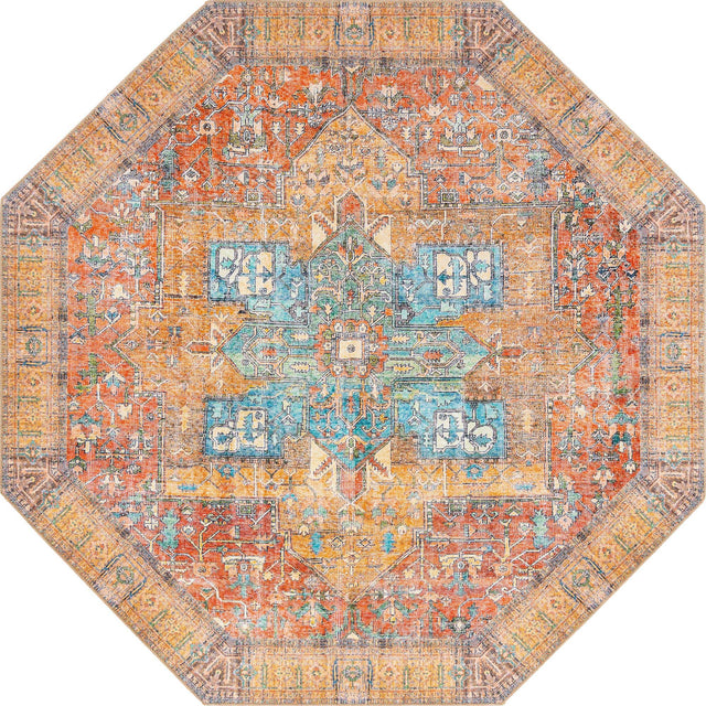 Washable Rust Red 7' 6 x 7' 6 Timeless Octagon Area Rug Easy to Clean Stain Resistant & Durable Traditional Classic Vintage Design Carpet for Sale at Rug Engine