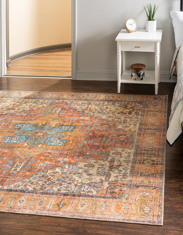 Washable Rust Red 7' 6 x 7' 6 Timeless Square Area Rug Easy to Clean Stain Resistant & Durable Traditional Classic Vintage Design Carpet for Sale at Rug Engine