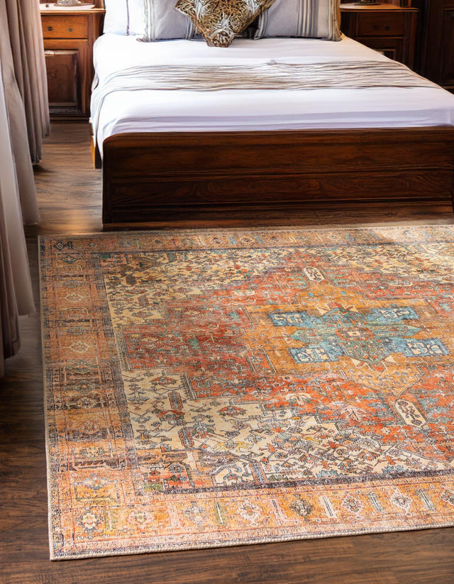 Washable Rust Red 7' 6 x 7' 6 Timeless Square Area Rug Easy to Clean Stain Resistant & Durable Traditional Classic Vintage Design Carpet for Sale at Rug Engine