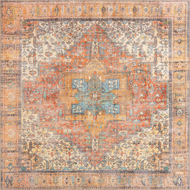 Washable Rust Red 7' 6 x 7' 6 Timeless Square Area Rug Easy to Clean Stain Resistant & Durable Traditional Classic Vintage Design Carpet for Sale at Rug Engine