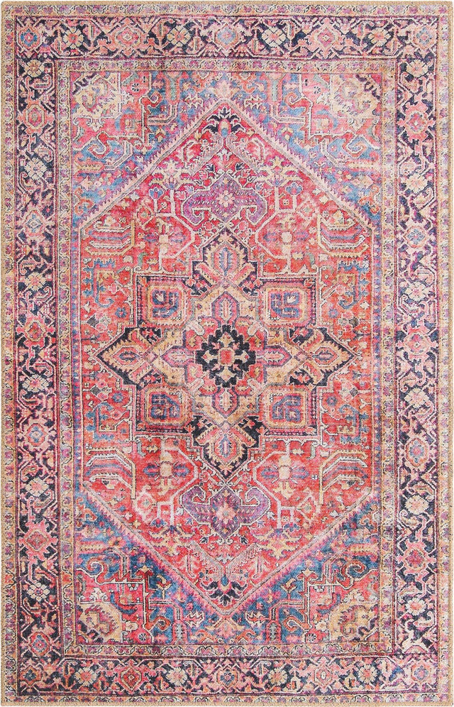 Washable Red 3' 6 x 5' 6 Timeless Rectangle Area Rug Easy to Clean Stain Resistant & Durable Traditional Classic Vintage Design Carpet for Sale at Rug Engine