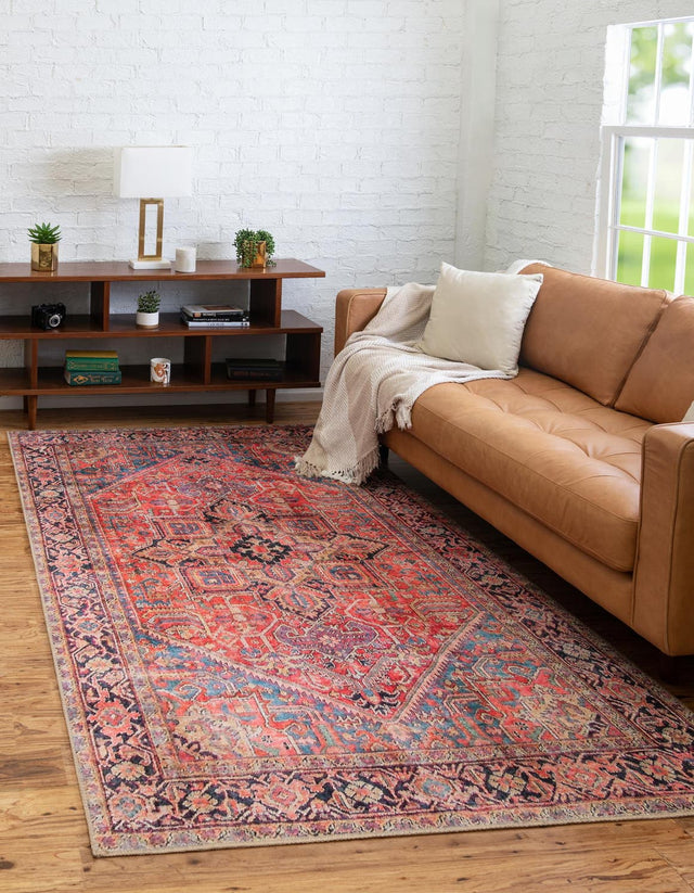 Washable Red 9' 5 x 13' 1 Timeless Rectangle Area Rug Easy to Clean Stain Resistant & Durable Traditional Classic Vintage Design Carpet for Sale at Rug Engine