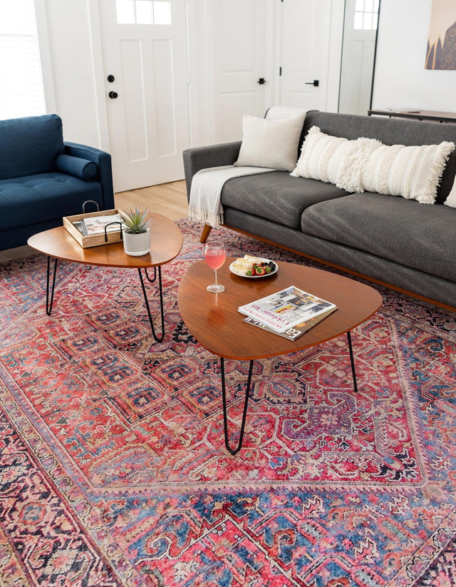 Washable Red 7' 10 x 11' Timeless Rectangle Area Rug Easy to Clean Stain Resistant & Durable Traditional Classic Vintage Design Carpet for Sale at Rug Engine