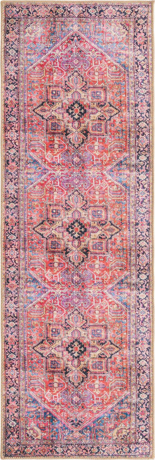 Washable Red 2' x 6' Timeless Runner Area Rug Easy to Clean Stain Resistant & Durable Traditional Classic Vintage Design Carpet for Sale at Rug Engine