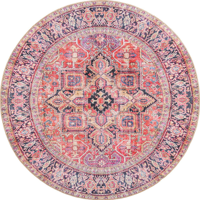 Washable Red 3' 6 x 3' 6 Timeless Round Area Rug Easy to Clean Stain Resistant & Durable Traditional Classic Vintage Design Carpet for Sale at Rug Engine