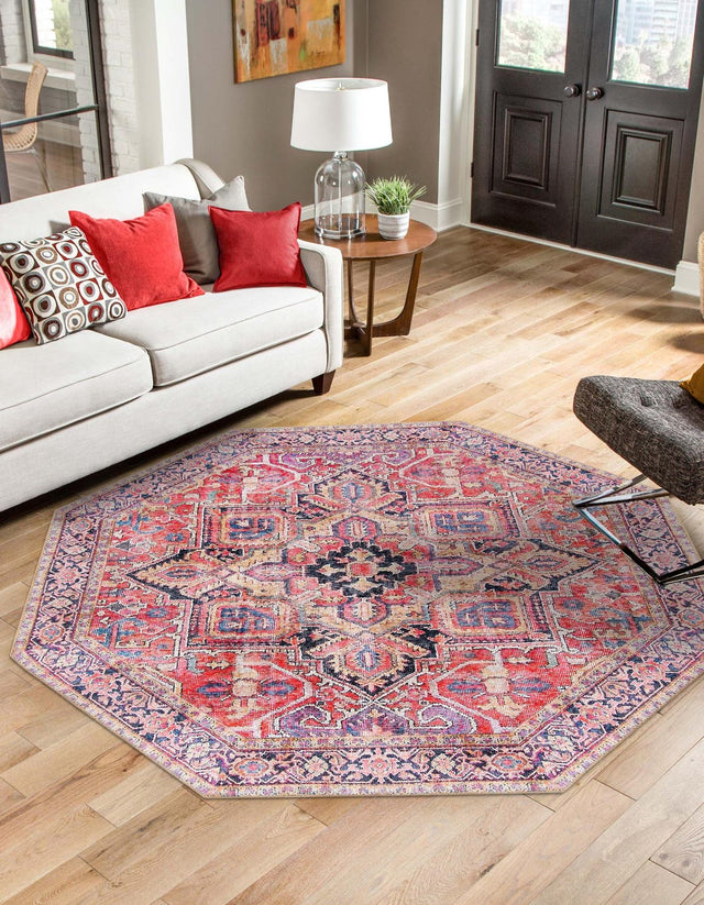 Washable Red 5' 1 x 5' 1 Timeless Octagon Area Rug Easy to Clean Stain Resistant & Durable Traditional Classic Vintage Design Carpet for Sale at Rug Engine