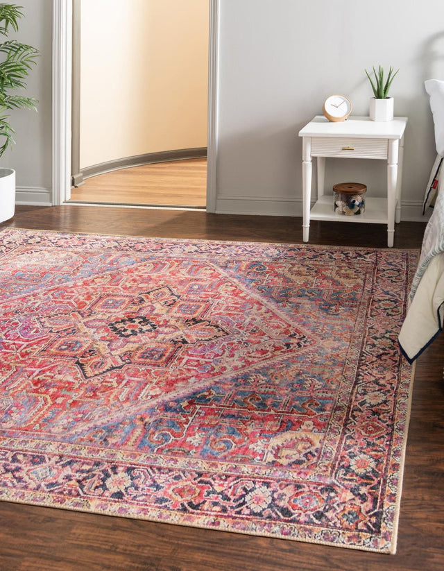 Washable Red 7' 6 x 7' 6 Timeless Square Area Rug Easy to Clean Stain Resistant & Durable Traditional Classic Vintage Design Carpet for Sale at Rug Engine