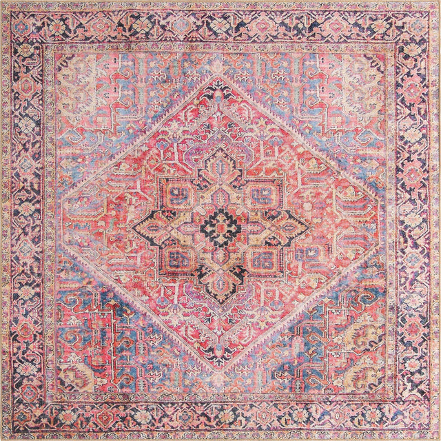 Washable Red 7' 6 x 7' 6 Timeless Square Area Rug Easy to Clean Stain Resistant & Durable Traditional Classic Vintage Design Carpet for Sale at Rug Engine