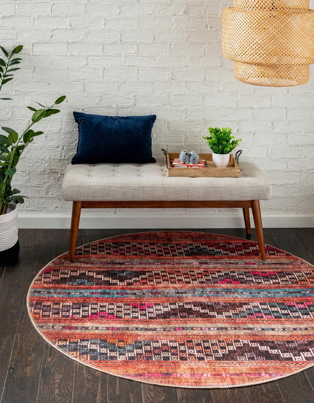 Washable Multicolor 7' 7 x 7' 7 Timeless Round Area Rug Easy to Clean Stain Resistant & Durable Traditional Classic Vintage Design Carpet for Sale at Rug Engine