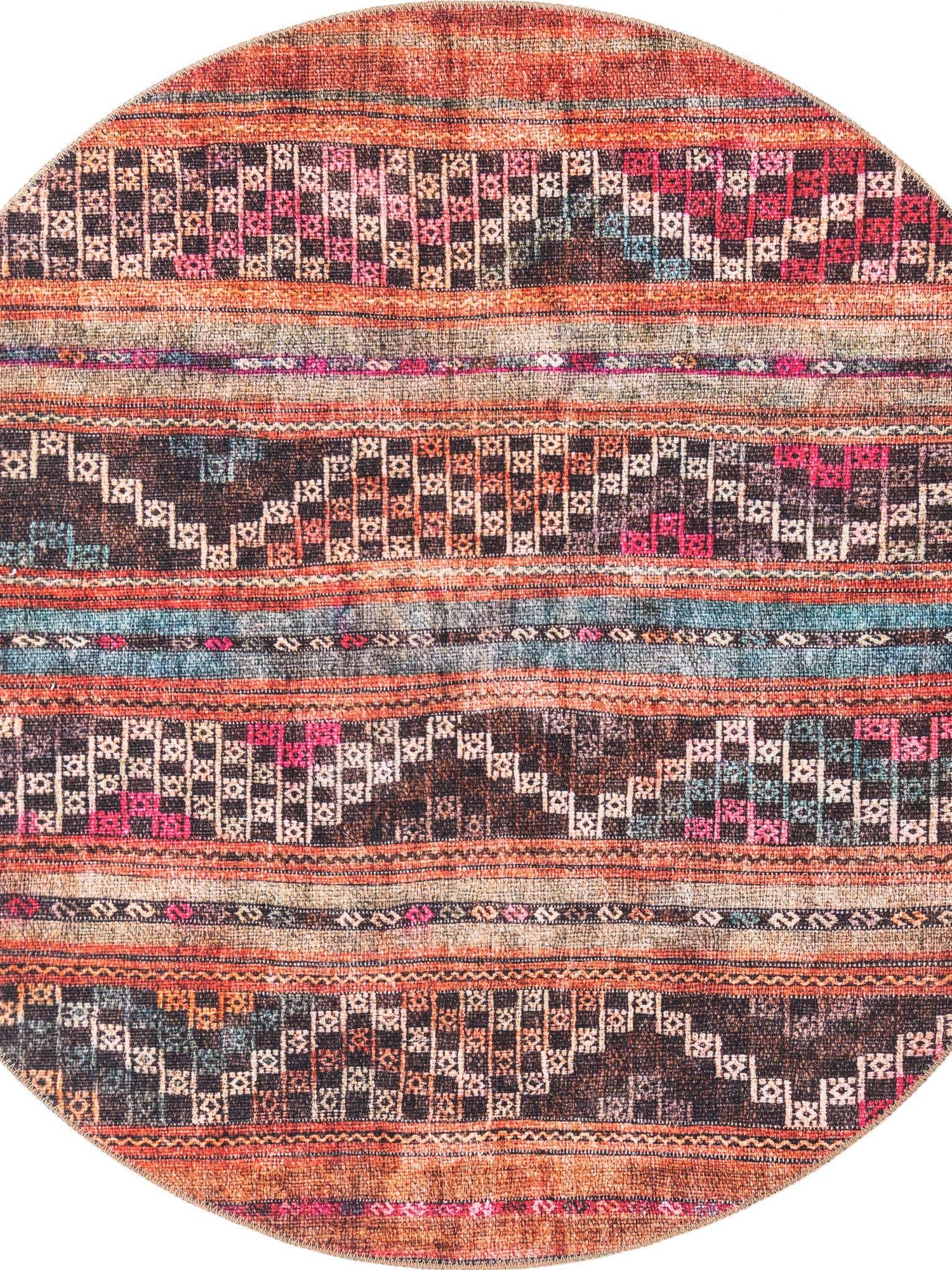 Washable Multicolor 5' x 5' Timeless Round Area Rug Easy to Clean Stain Resistant & Durable