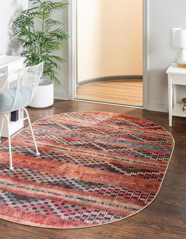 Washable Multicolor 5' x 8' Timeless Oval Area Rug Easy to Clean Stain Resistant & Durable Traditional Classic Vintage Design Carpet for Sale at Rug Engine