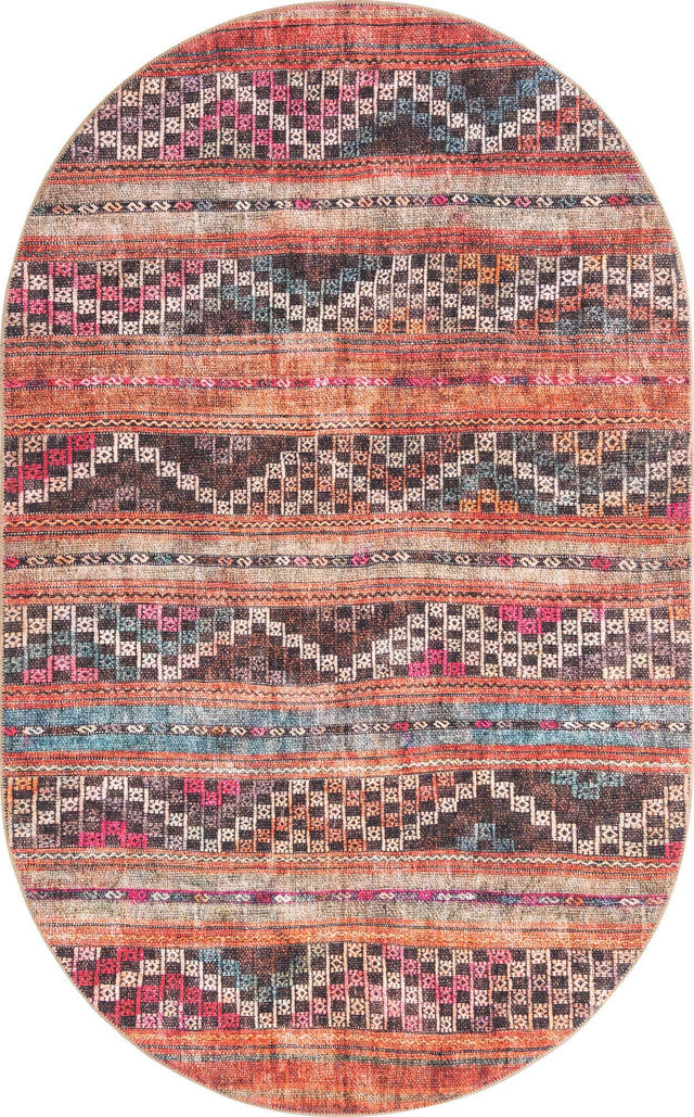 Washable Multicolor 5' x 8' Timeless Oval Area Rug Easy to Clean Stain Resistant & Durable Traditional Classic Vintage Design Carpet for Sale at Rug Engine