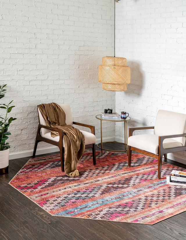 Washable Multicolor 7' 6 x 7' 6 Timeless Octagon Area Rug Easy to Clean Stain Resistant & Durable Traditional Classic Vintage Design Carpet for Sale at Rug Engine
