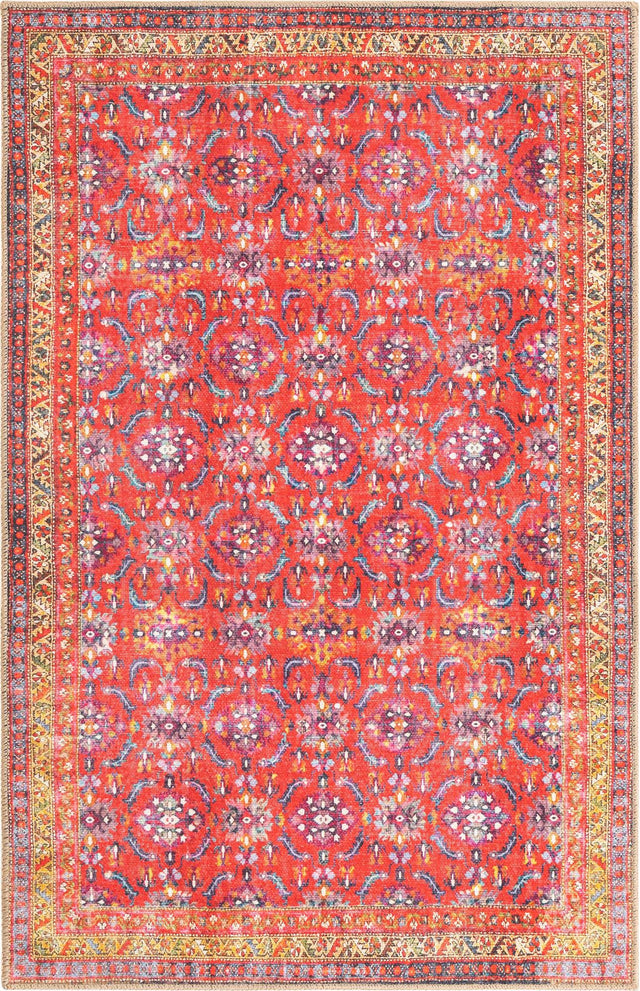 Washable Red 3' 6 x 5' 6 Timeless Rectangle Area Rug Easy to Clean Stain Resistant & Durable Traditional Classic Vintage Design Carpet for Sale at Rug Engine