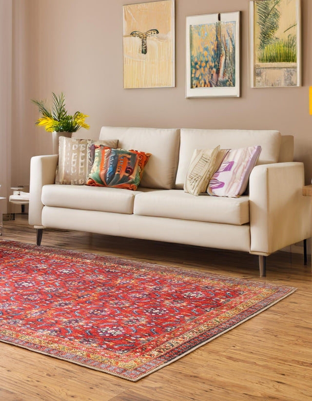 Washable Red 5' x 8' Timeless Rectangle Area Rug Easy to Clean Stain Resistant & Durable Traditional Classic Vintage Design Carpet for Sale at Rug Engine