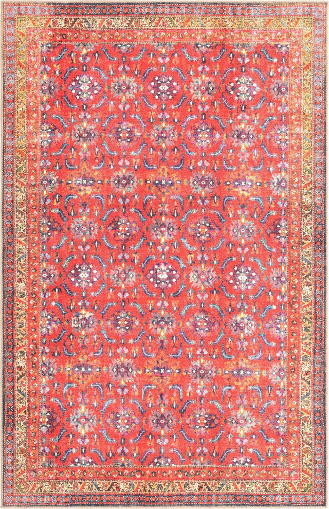 Washable Red 5' x 8' Timeless Rectangle Area Rug Easy to Clean Stain Resistant & Durable Traditional Classic Vintage Design Carpet for Sale at Rug Engine