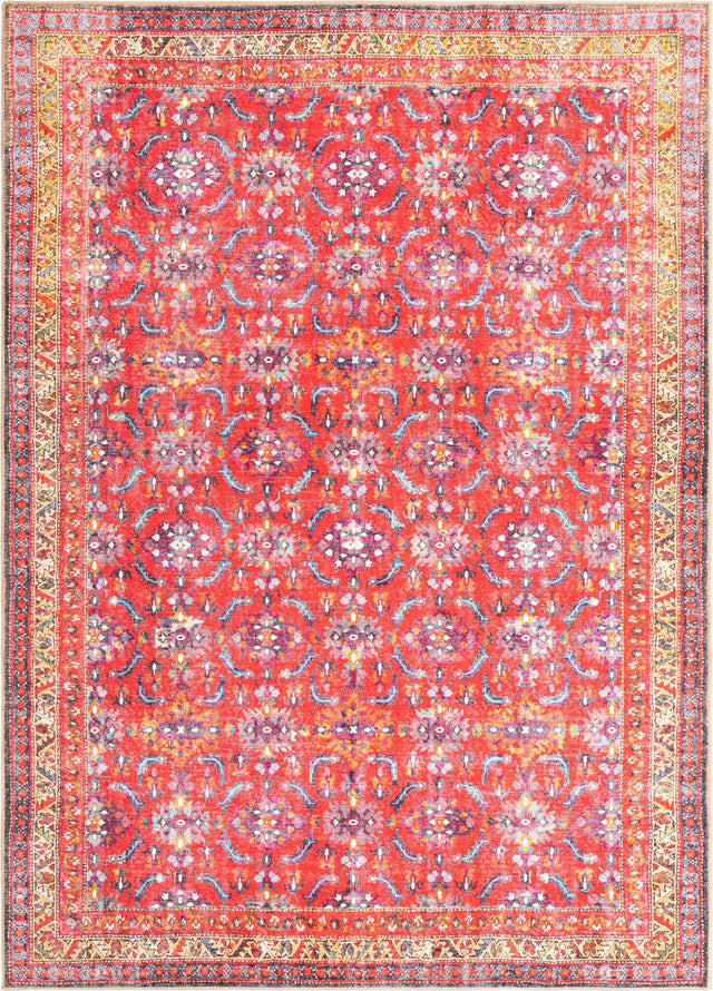 Washable Red 7' 6 x 10' 6 Timeless Rectangle Area Rug Easy to Clean Stain Resistant & Durable Traditional Classic Vintage Design Carpet for Sale at Rug Engine