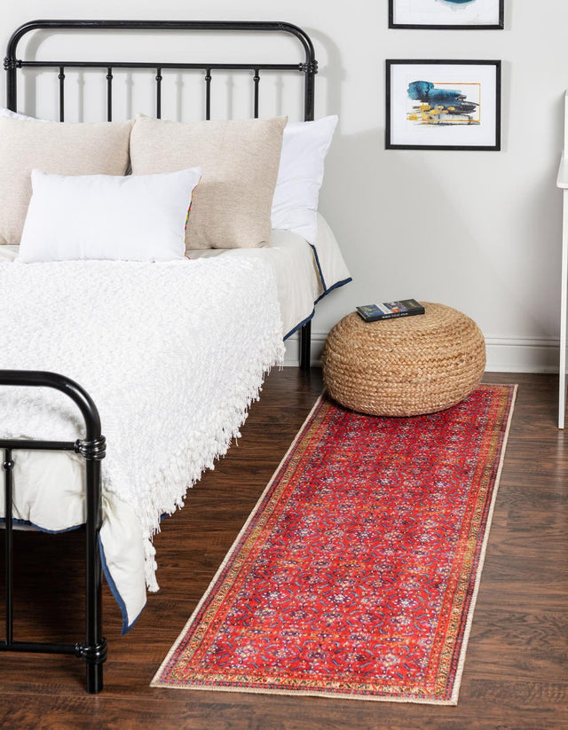 Washable Red 2' x 6' Timeless Runner Area Rug Easy to Clean Stain Resistant & Durable Traditional Classic Vintage Design Carpet for Sale at Rug Engine