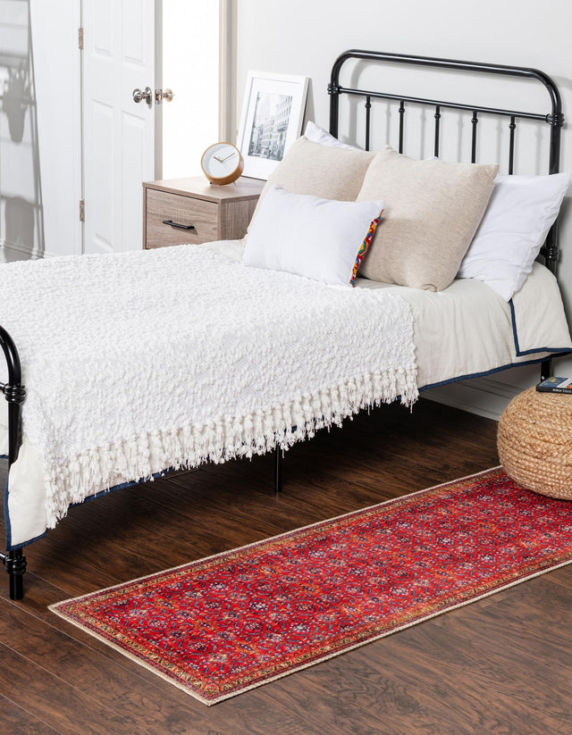 Washable Red 2' 6 x 12' Timeless Runner Area Rug Easy to Clean Stain Resistant & Durable Traditional Classic Vintage Design Carpet for Sale at Rug Engine