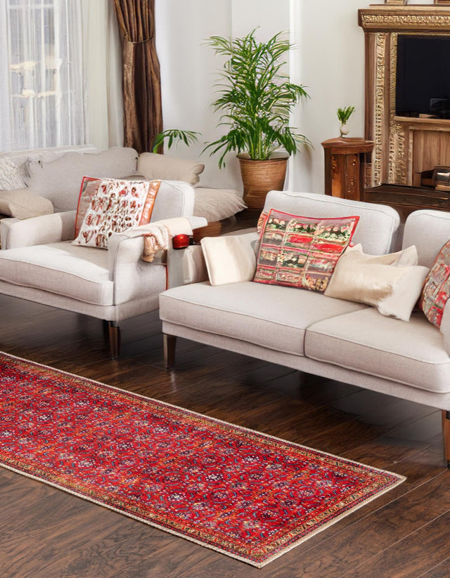 Washable Red 2' 6 x 12' Timeless Runner Area Rug Easy to Clean Stain Resistant & Durable Traditional Classic Vintage Design Carpet for Sale at Rug Engine