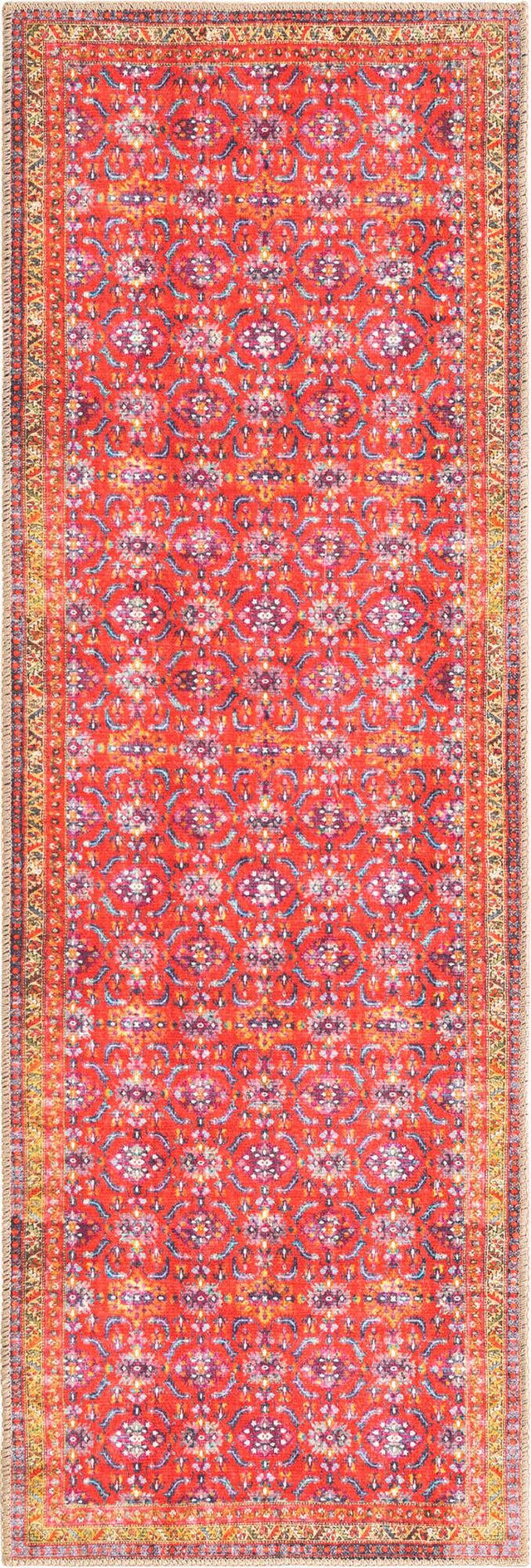 Washable Red 2' x 6' Timeless Runner Area Rug Easy to Clean Stain Resistant & Durable Traditional Classic Vintage Design Carpet for Sale at Rug Engine