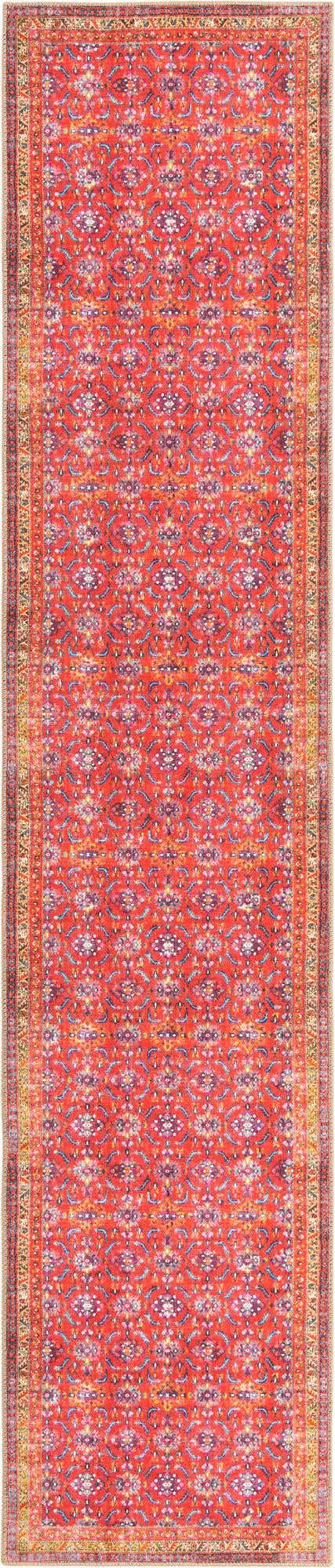 Washable Red 2' 6 x 12' Timeless Runner Area Rug Easy to Clean Stain Resistant & Durable Traditional Classic Vintage Design Carpet for Sale at Rug Engine