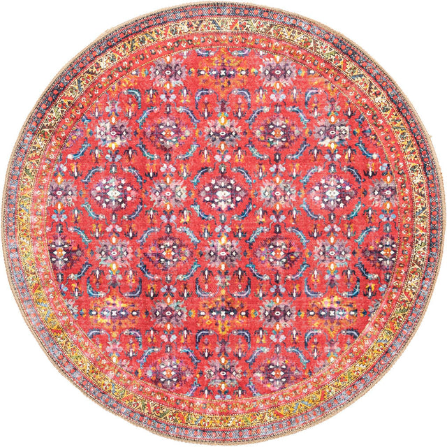 Washable Red 3' 6 x 3' 6 Timeless Round Area Rug Easy to Clean Stain Resistant & Durable Traditional Classic Vintage Design Carpet for Sale at Rug Engine