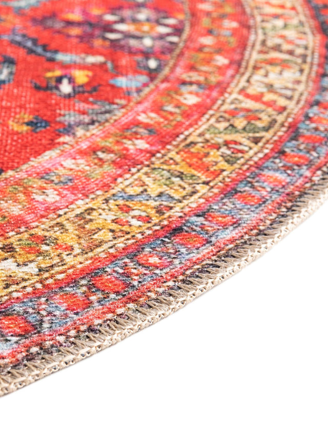 Washable Red 7' 7 x 7' 7 Timeless Round Area Rug Easy to Clean Stain Resistant & Durable Traditional Classic Vintage Design Carpet for Sale at Rug Engine