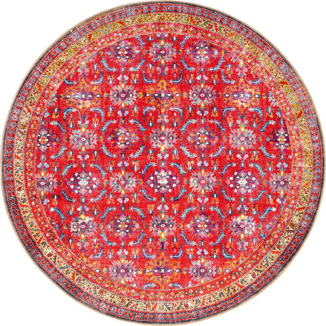 Washable Red 7' 7 x 7' 7 Timeless Round Area Rug Easy to Clean Stain Resistant & Durable Traditional Classic Vintage Design Carpet for Sale at Rug Engine