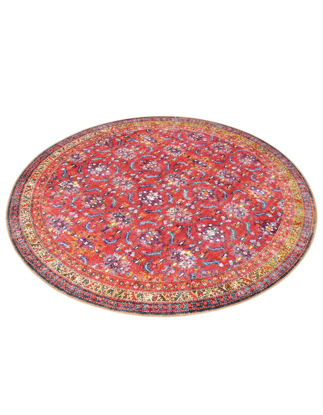 Washable Red 7' 7 x 7' 7 Timeless Round Area Rug Easy to Clean Stain Resistant & Durable Traditional Classic Vintage Design Carpet for Sale at Rug Engine