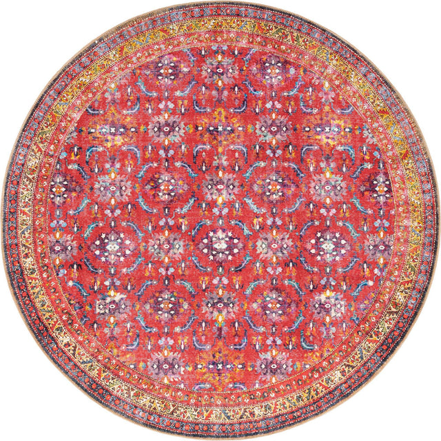 Washable Red 7' 7 x 7' 7 Timeless Round Area Rug Easy to Clean Stain Resistant & Durable Traditional Classic Vintage Design Carpet for Sale at Rug Engine