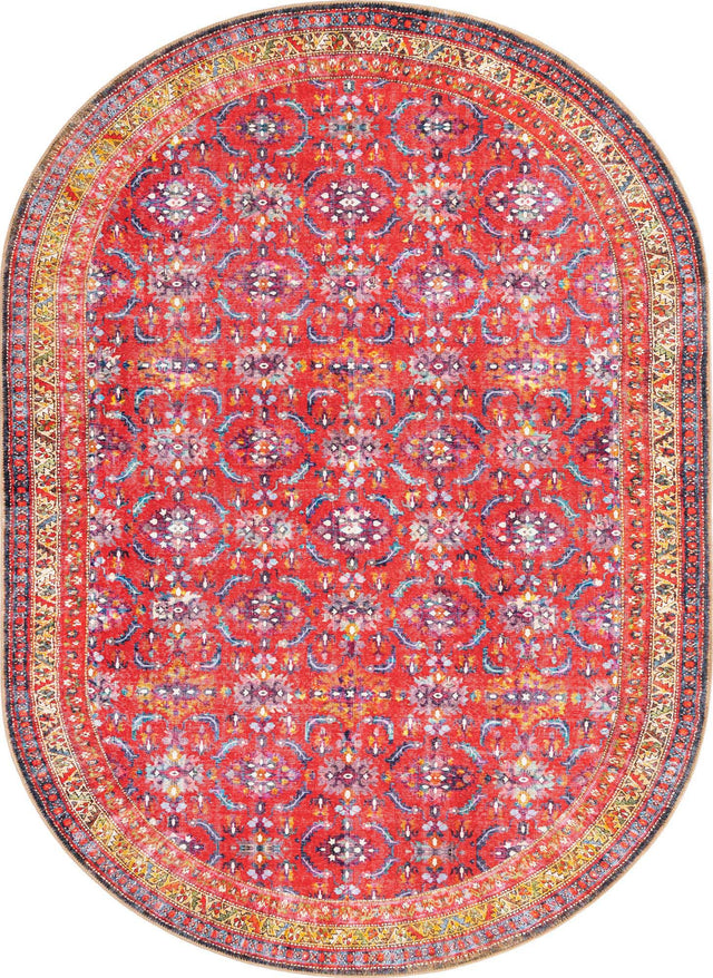 Washable Red 7' 6 x 10' 6 Timeless Oval Area Rug Easy to Clean Stain Resistant & Durable Traditional Classic Vintage Design Carpet for Sale at Rug Engine