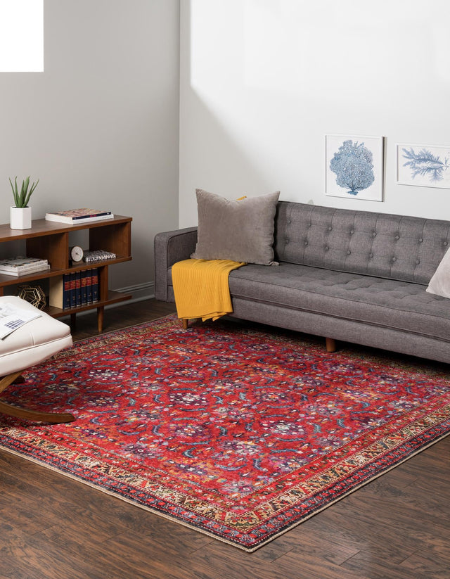 Washable Red 7' 6 x 7' 6 Timeless Square Area Rug Easy to Clean Stain Resistant & Durable Traditional Classic Vintage Design Carpet for Sale at Rug Engine