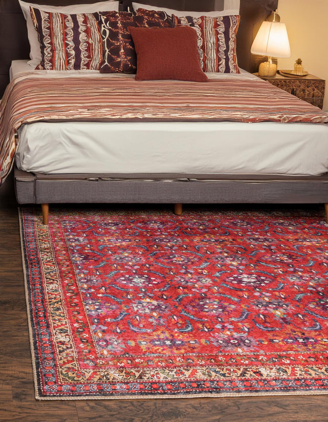 Washable Red 7' 6 x 7' 6 Timeless Square Area Rug Easy to Clean Stain Resistant & Durable Traditional Classic Vintage Design Carpet for Sale at Rug Engine