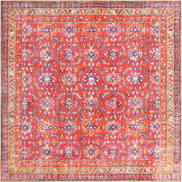 Washable Red 7' 6 x 7' 6 Timeless Square Area Rug Easy to Clean Stain Resistant & Durable Traditional Classic Vintage Design Carpet for Sale at Rug Engine