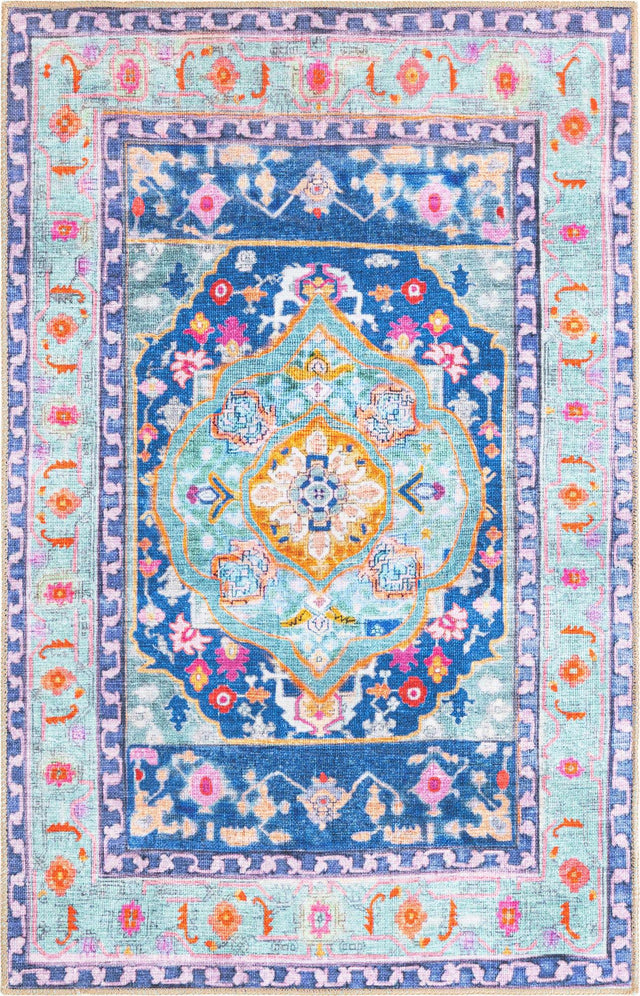Washable Blue 3' 6 x 5' 6 Timeless Rectangle Area Rug Easy to Clean Stain Resistant & Durable Traditional Classic Vintage Design Carpet for Sale at Rug Engine