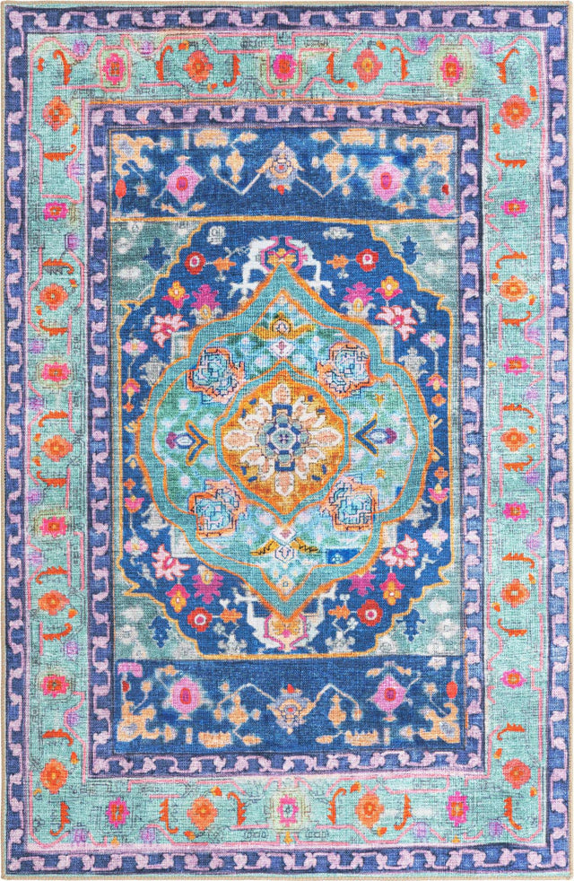 Washable Blue 5' x 8' Timeless Rectangle Area Rug Easy to Clean Stain Resistant & Durable Traditional Classic Vintage Design Carpet for Sale at Rug Engine